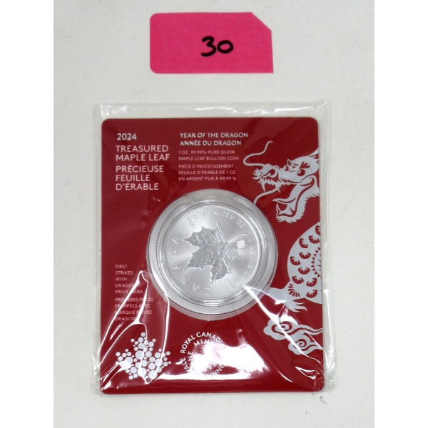1 Oz .9999 Silver Year of the Dragon Maple Leaf Coin