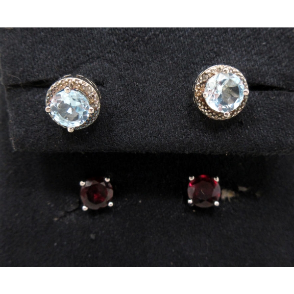2 New Pairs Sterling Silver Gemstone Earrings 