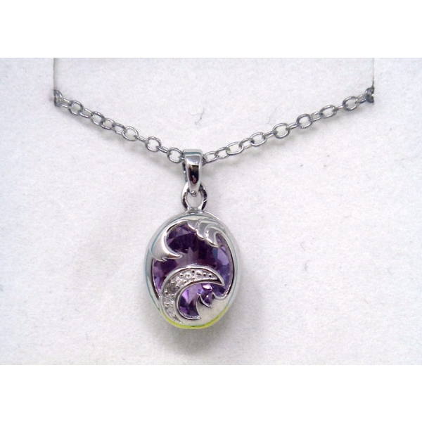 Large Amethyst & Diamond Sterling Silver Pendant