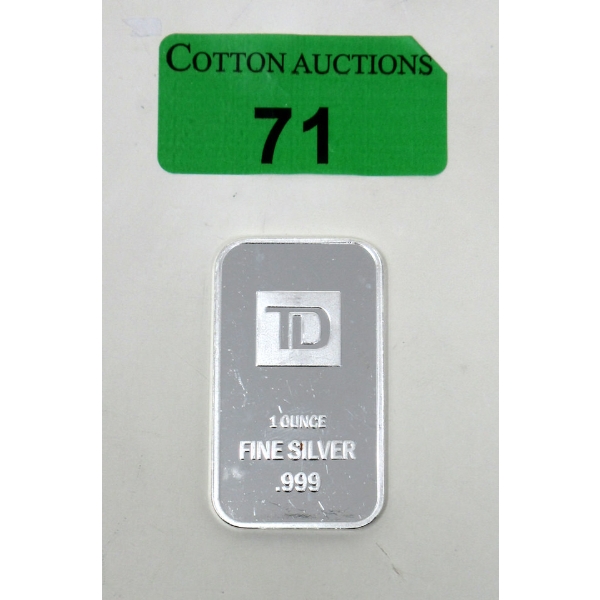 1 Oz .999 Silver TD Bank Investor Bar 