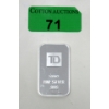 Image 1 : 1 Oz .999 Silver TD Bank Investor Bar 