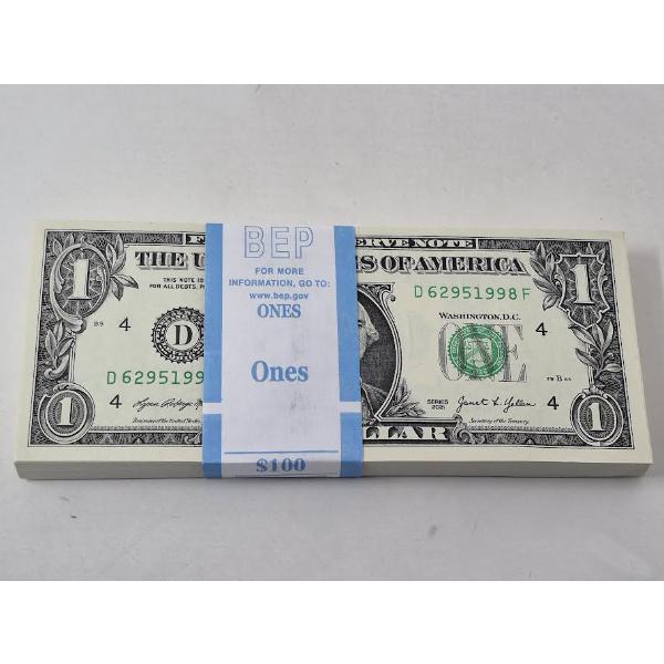 100 x $1 USD Uncirculated Federal Reserve Bundle 
