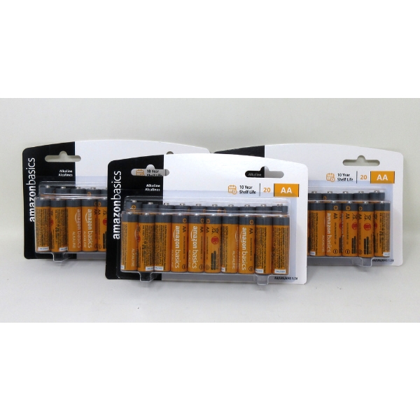 3 Packs of 20 New AA Batteries - 10 Yr. Shelf Life