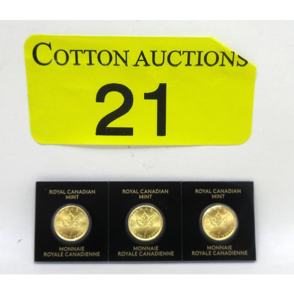 3 x 1 Gram .9999 Fine Gold 2023 Maple Leaf Coins 