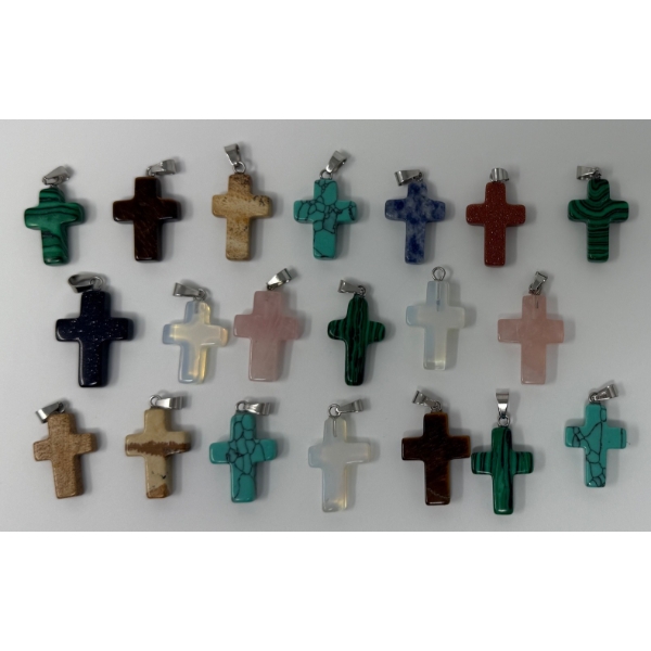 20 x Hand-Carved Cross Gemstone Pendants 