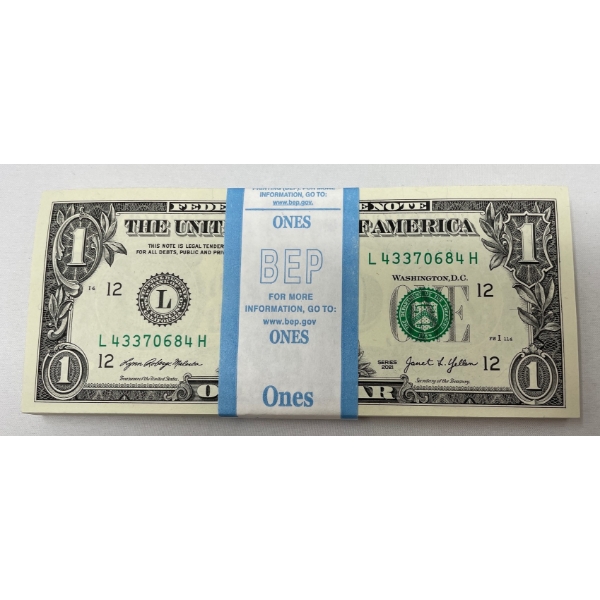 100 x $1 USD Uncirculated Federal Reserve Bundle 