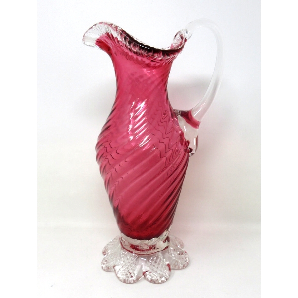 MCM Pink to Clear Hand Blown Glass Pitcher