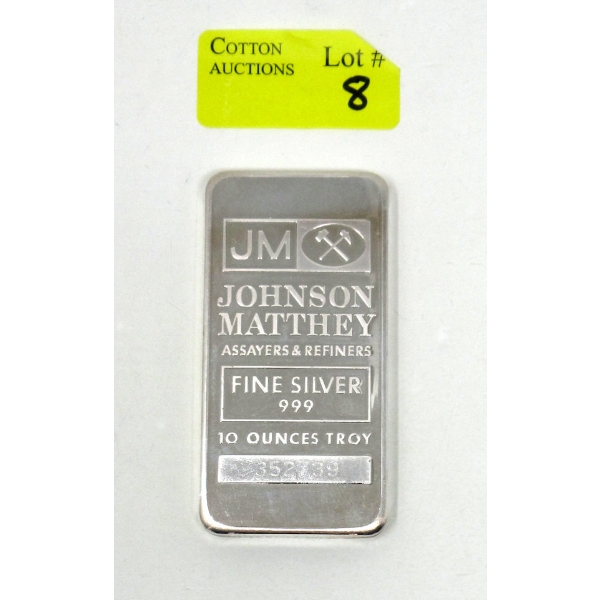 10 Oz .999 Silver Johnson Matthey Bar 