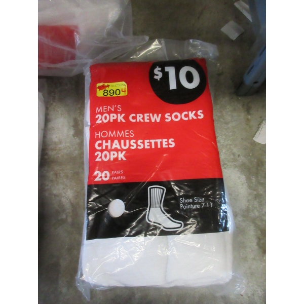 4 New Bags of 20 Pairs of Men's White Crew Socks