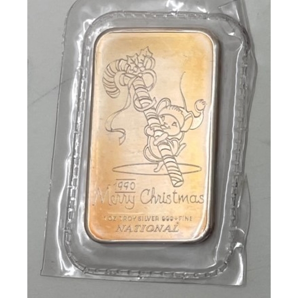 Vintage .999+ Silver 1990 Merry Christmas Bar 