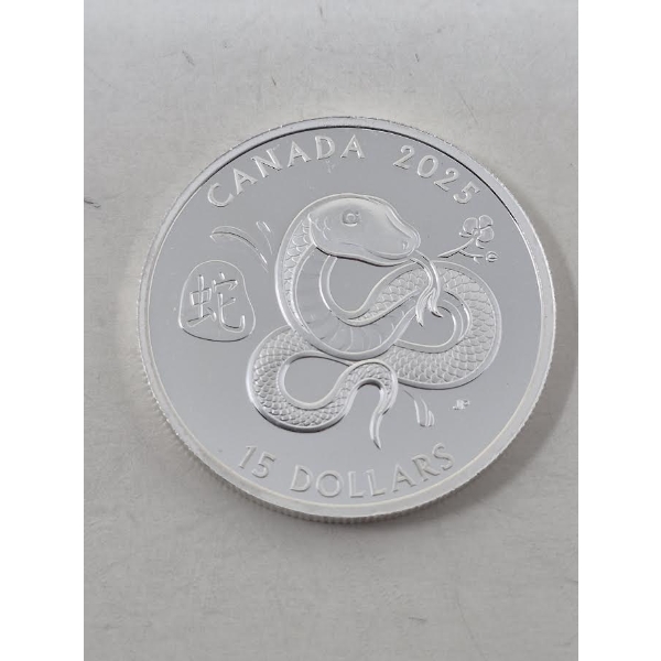 1 Oz .9999 Silver 2025 Year of the Snake $15 Coin 