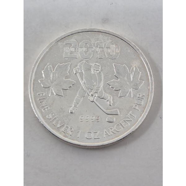 1 Oz .9999 Silver 2010 Vancouver/Whistler Hockey Coin 