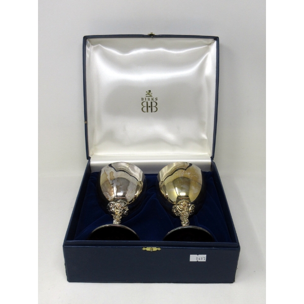 Pair of Large Silver Plated Birks Goblets in Case