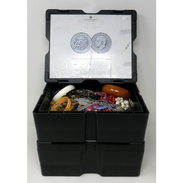 2 Black "Royal Mint" Bullion Boxes with Preowned Costume Jewelry 
