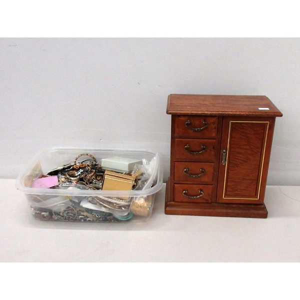 Jewelry Box & 6 Pound Bin of Assorted Jewelry