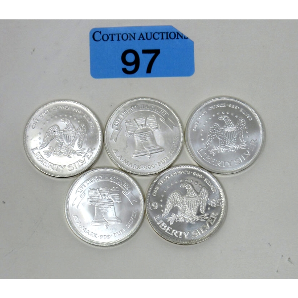 5 x 1 Oz .999 Silver Liberty Bell Rounds