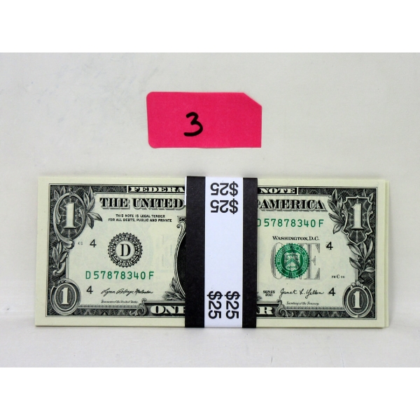 25 x $1 USD Uncirculated Sequential Numbered Bundle