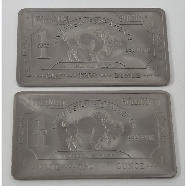 2 x 1 Oz .999 Fine Titanium Buffalo Bars