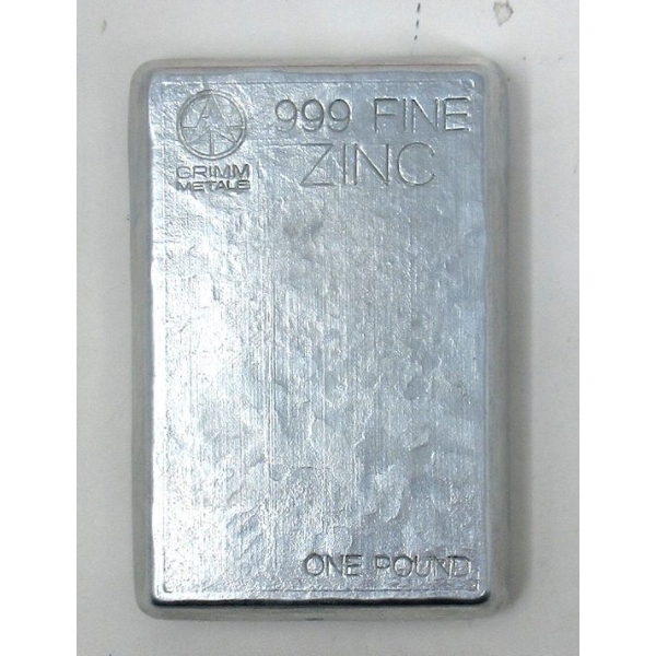 1 Pound .999 Fine Zinc Grimm Metals Bar