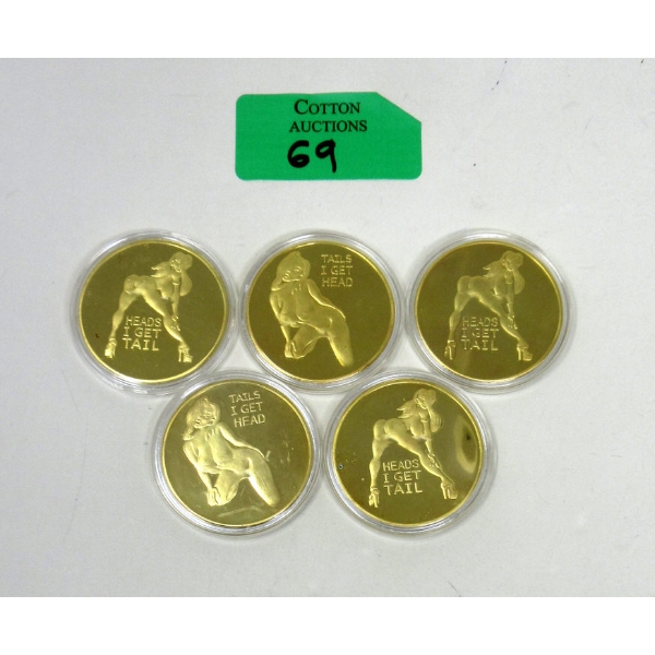 5 x Gold Clad NUDE Girl Art Rounds