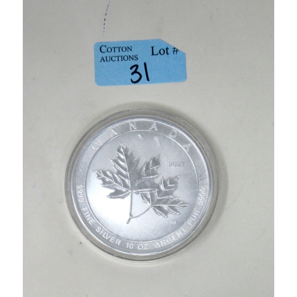 10 Oz .9999 Silver 2021 Maple Leaves Coin 