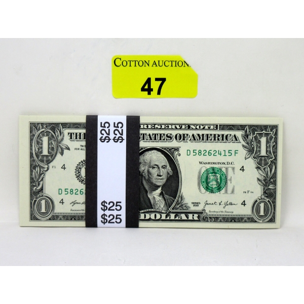 25 x $1 USD Uncirculated Sequential Numbered Bundle 