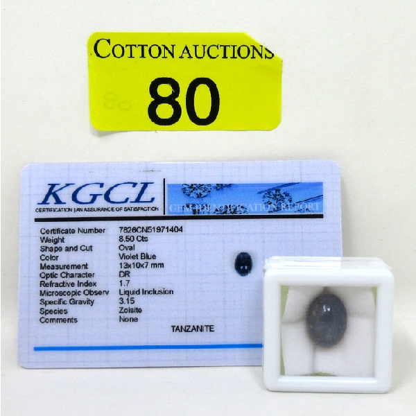 8.5 CT Oval Tanzanite Gemstone with Certificate