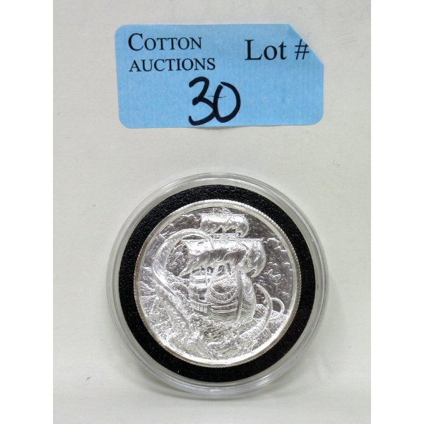 2 Oz .999 Silver Skull & Pirate Ship Storm 'No Prey No Pay' Kraken Art Round 