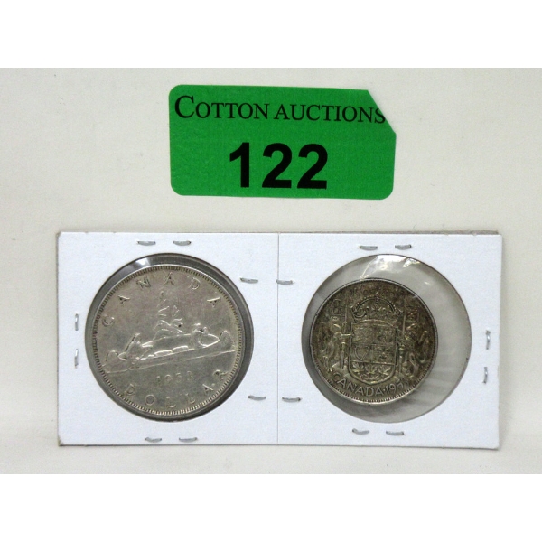 1953 Canadian 80% Silver Dollar & 50¢ Coin Set