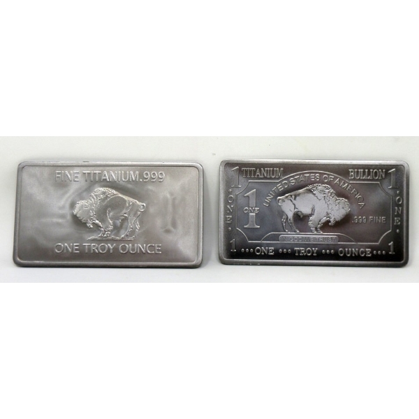 2 x 1 Oz .999 Fine Titanium Buffalo Bars 