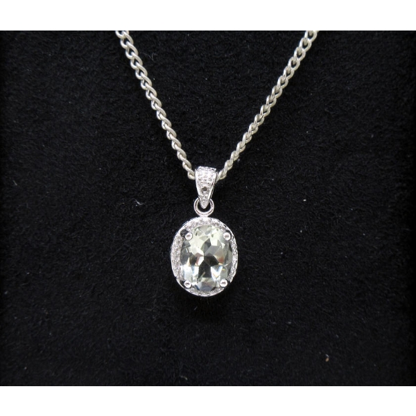 Sterling Silver Green Amethyst & Diamond Pendant