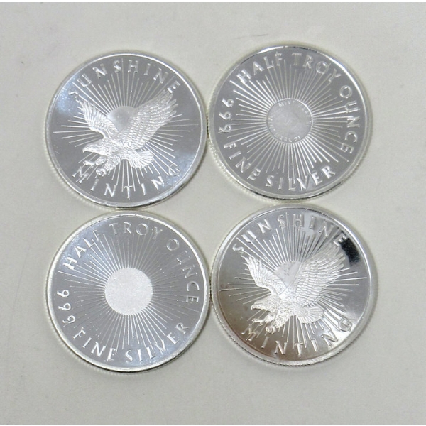4 x 1/2 Oz .999 Silver Sunshine Minting Rounds 
