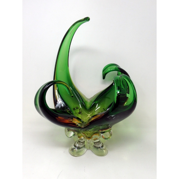 Mid-Century Green to Amber Art Glass Centerpiece