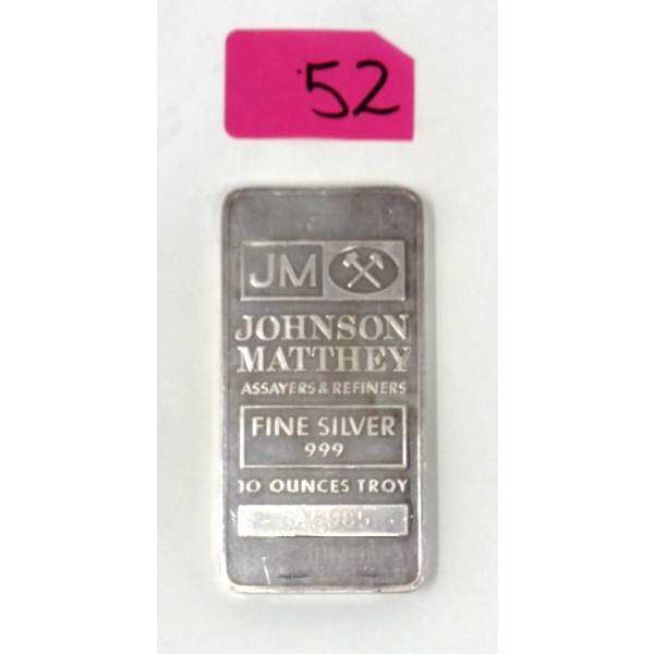 10 Oz .999 Silver Johnson Matthey Bar 