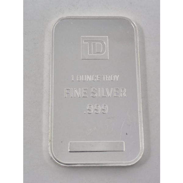 1 Oz .999 Silver TD Bank Investor Bar 