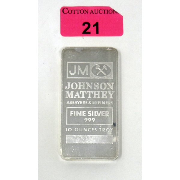 10 Oz .999 Silver Johnson Matthey Bar 