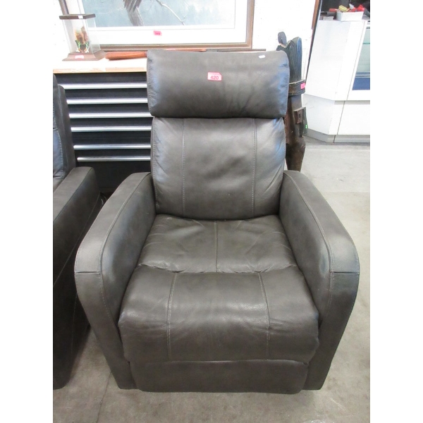 Grey Vegan Leather Rocking Swivel Power Recliner