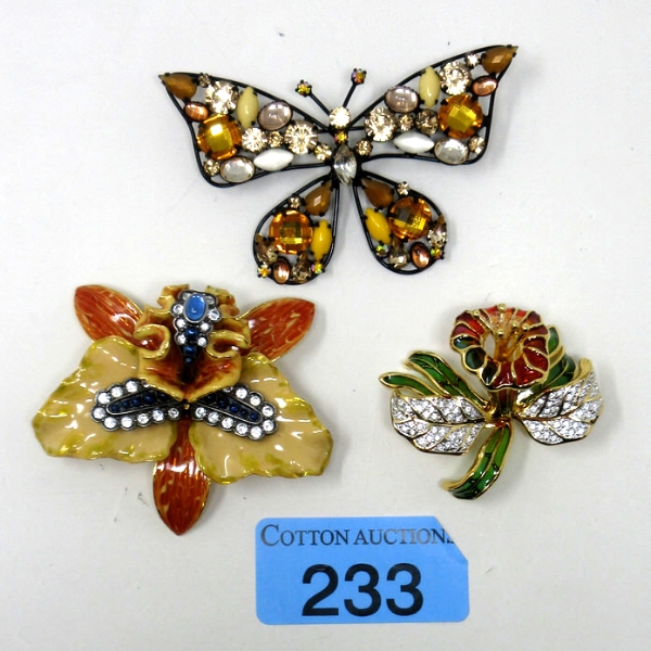 Joan Rivers Butterfly & Crystal Floral Brooches