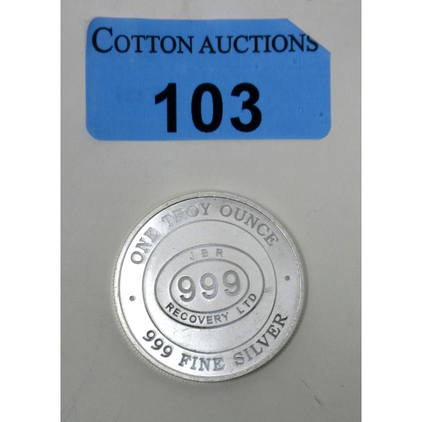 1 Oz .999 Silver JBR Ethically Sourced Silver Round 