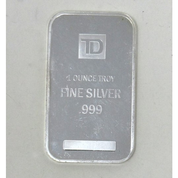 1 Oz .999 Silver TD Bank Investor Bar 