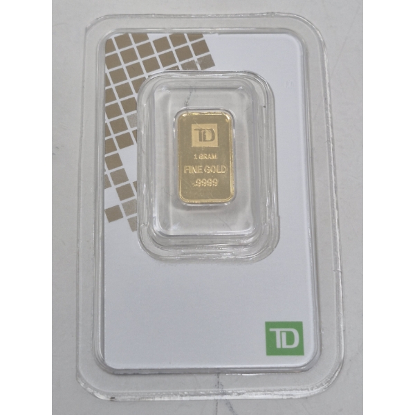 1 Gram .9999 Fine Gold TD Bank Investor Bar 