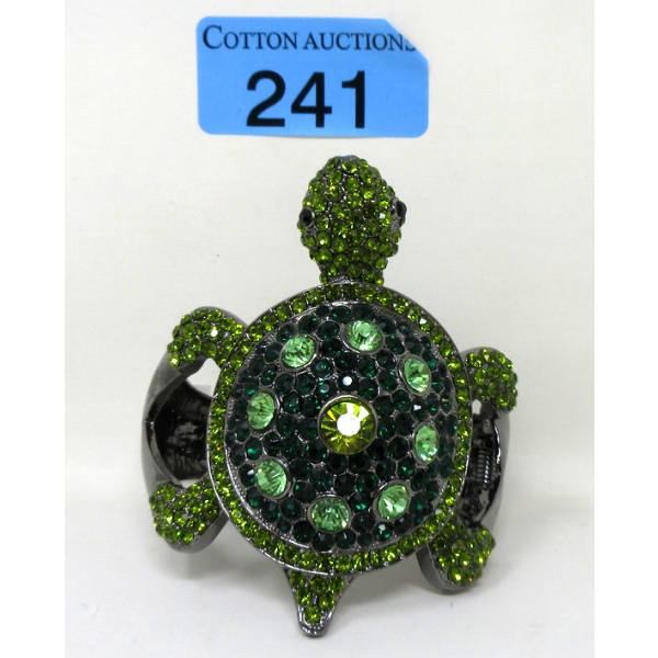 Oversize Green Crystal Turtle Hinged Cuff Bracelet