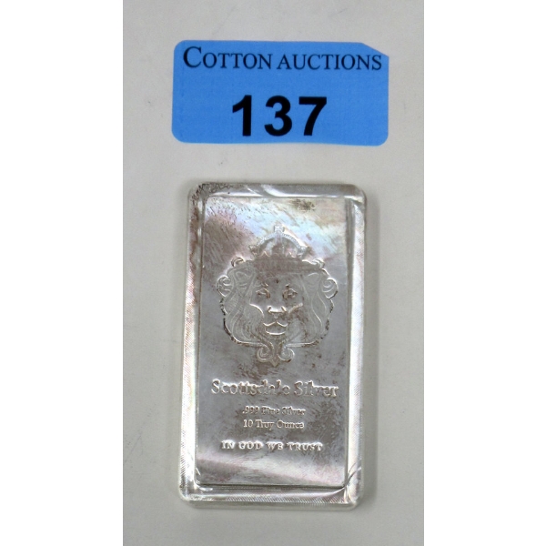 10 Troy Oz. Scottsdale .999 Silver Bullion Bar