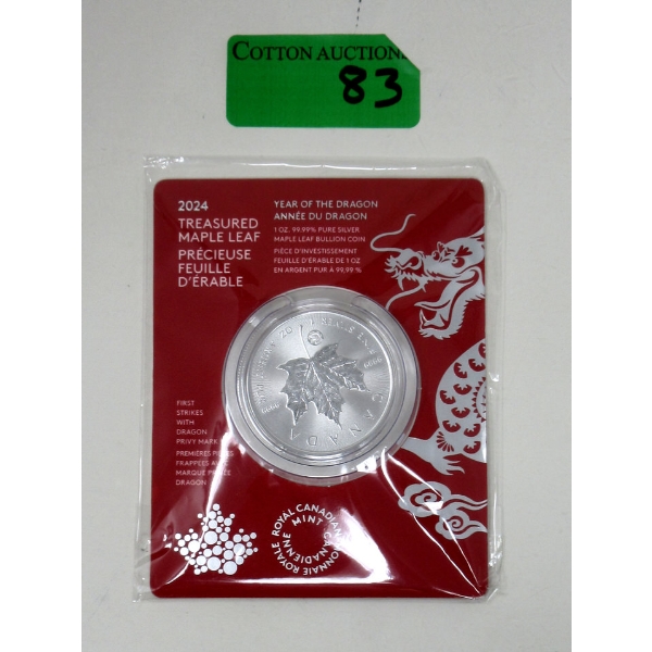1 Oz .9999 Silver Year of the Dragon Maple Leaf Coin 