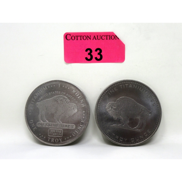 2 x 1 Oz .999 Fine Titanium Buffalo USA Rounds 