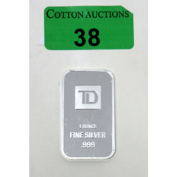 1 Oz .999 Silver TD Bank Investor Bar 