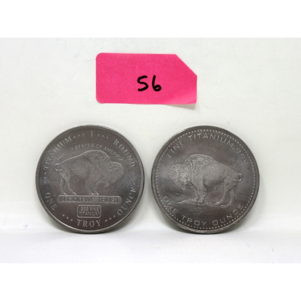 2 x 1 Oz .999 Fine Titanium Buffalo Art Rounds