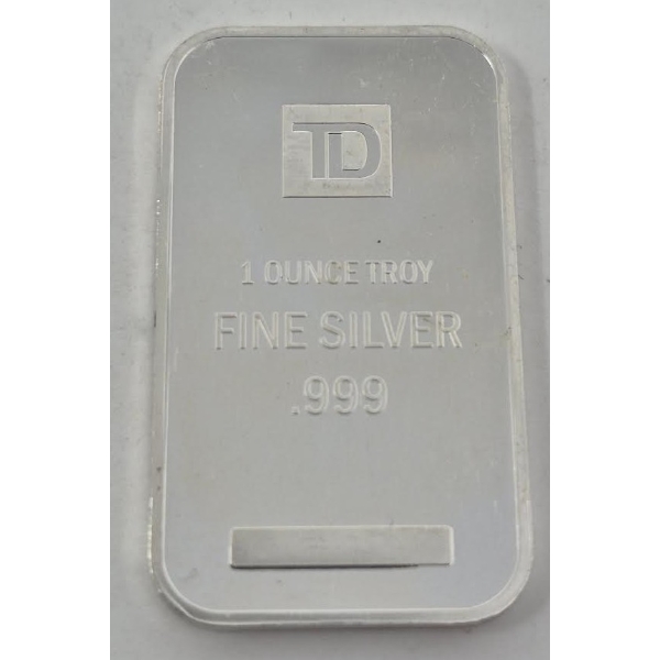 1 Oz .999 Silver TD Bank Investor Bar 