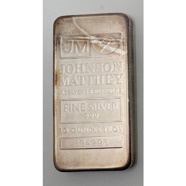 10 Oz .999 Silver Johnson Matthey Bar 