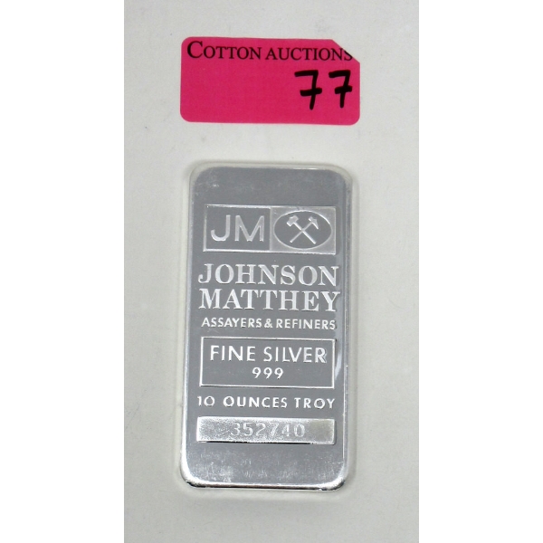 10 Oz .999 Silver Johnson Matthey Bar 